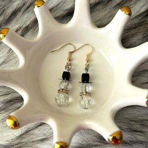 Handmade Snowman Earrings - Clear Rhinestone Scarf - NWT